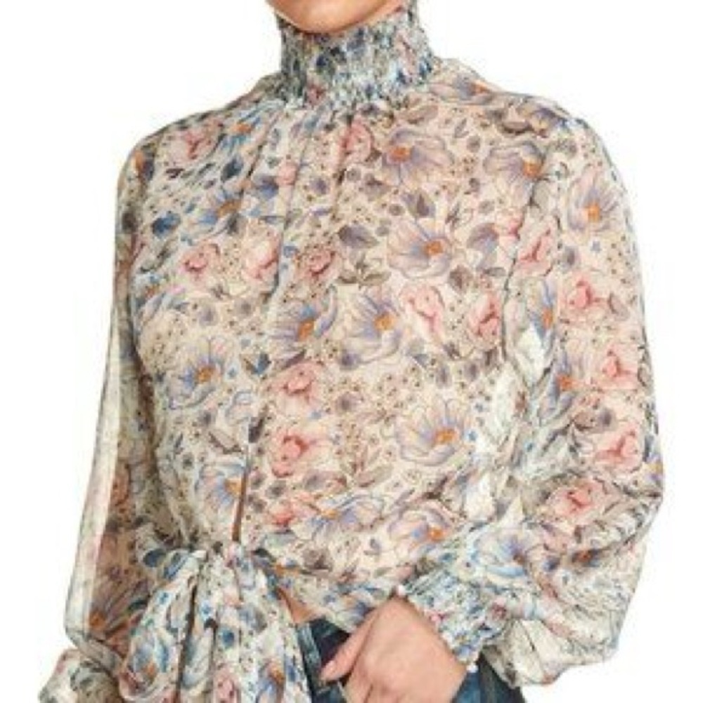 Elan semi sheer floral long sleeve top size medium